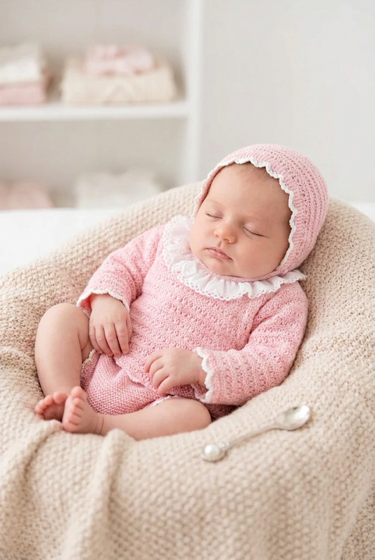 Baby girls knitted set with bonnet
