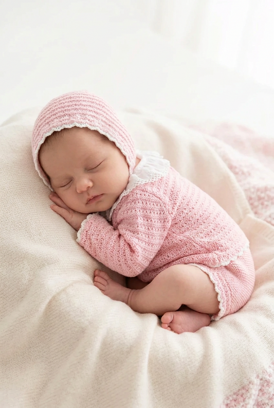Baby girls knitted set with bonnet