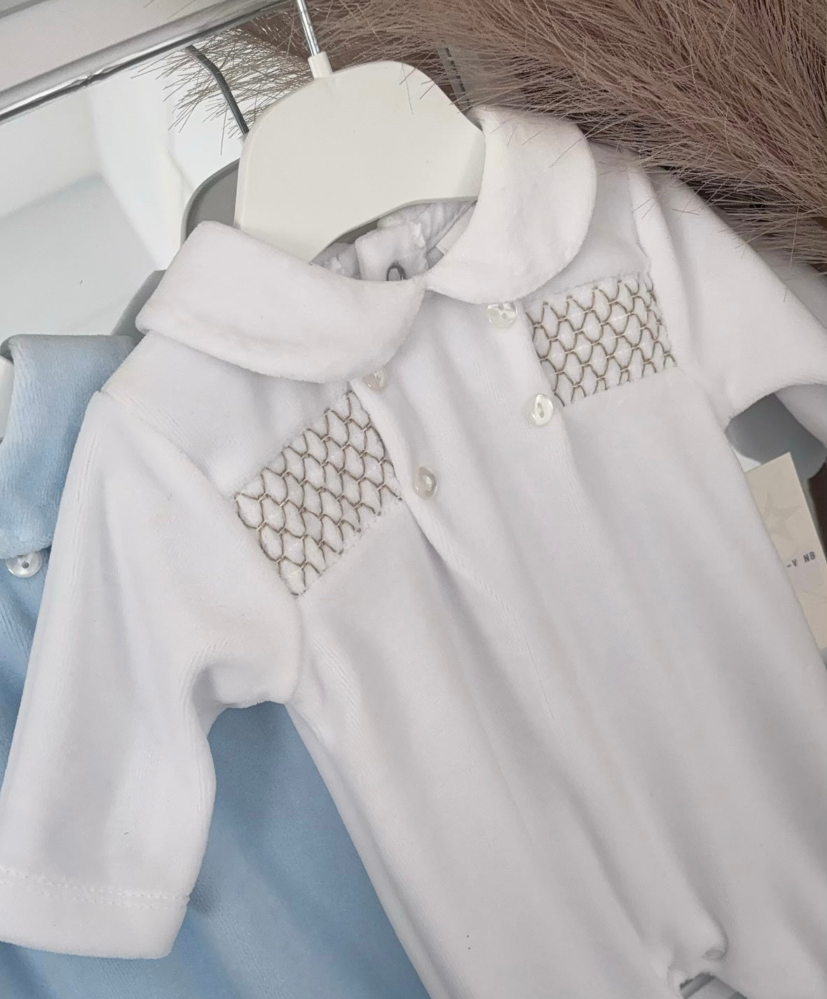 Unisex smocked velour all in one