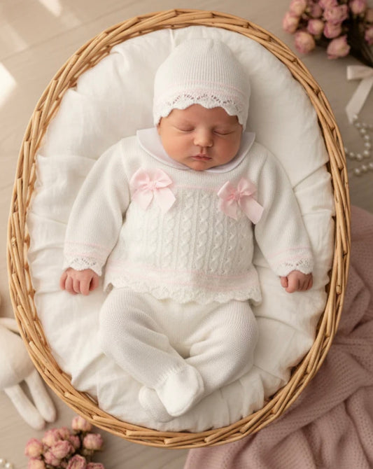 Baby girls Portuguese knitted set with hat