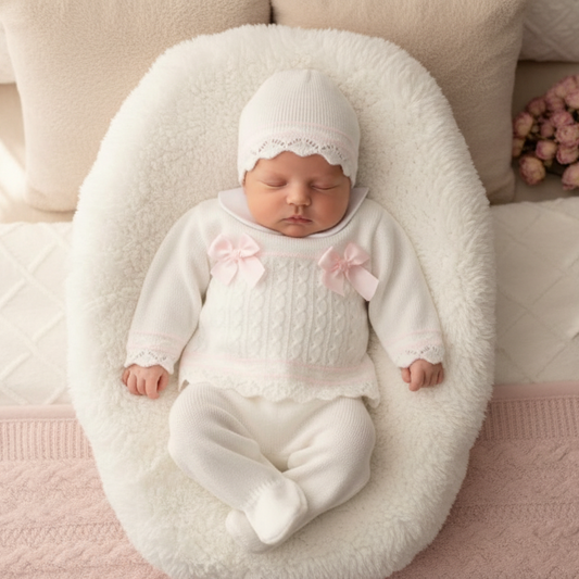 Baby girls Portuguese knitted set with hat