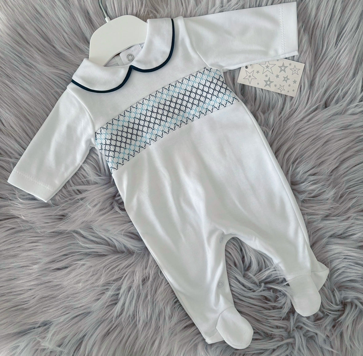 Baby boys white smocked all in one