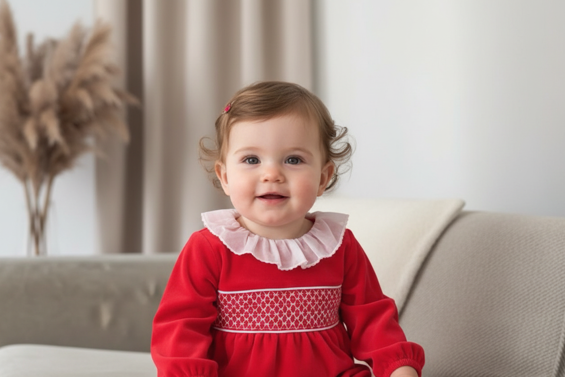 “Evie” smocked Velour Romper