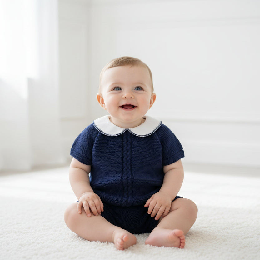 Baby boys navy cable knit set
