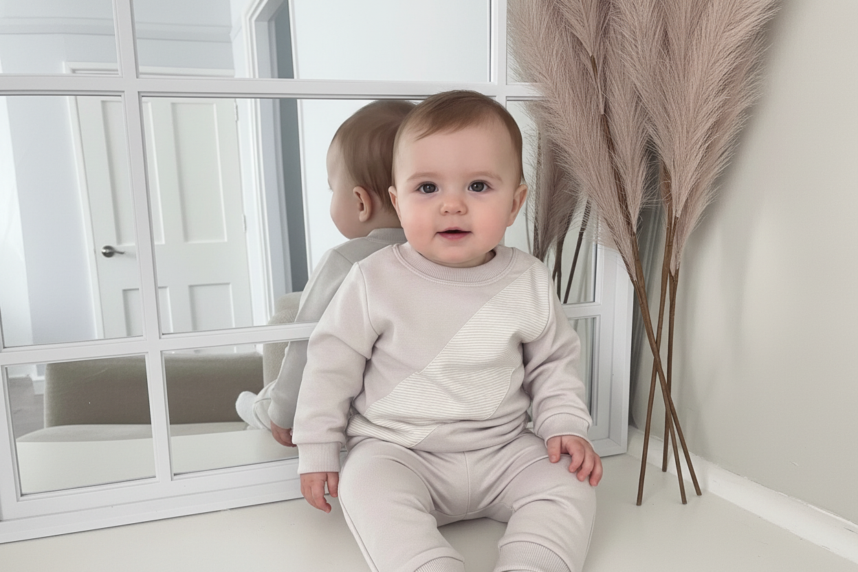 Boys Beige stripe tracksuit