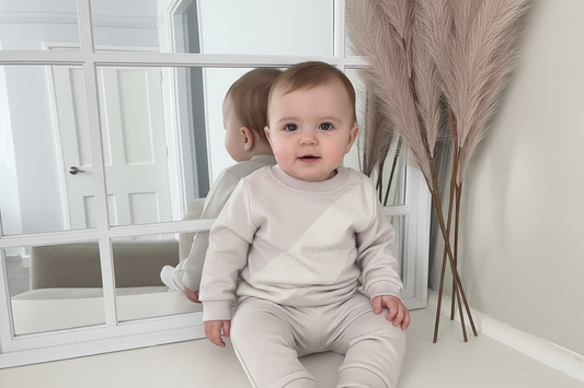 Boys Beige stripe tracksuit