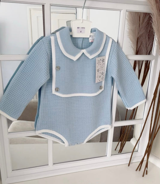Baby boys waffle knit romper with bib