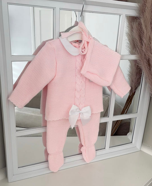 Baby girls knitted set with bonnet - One size only