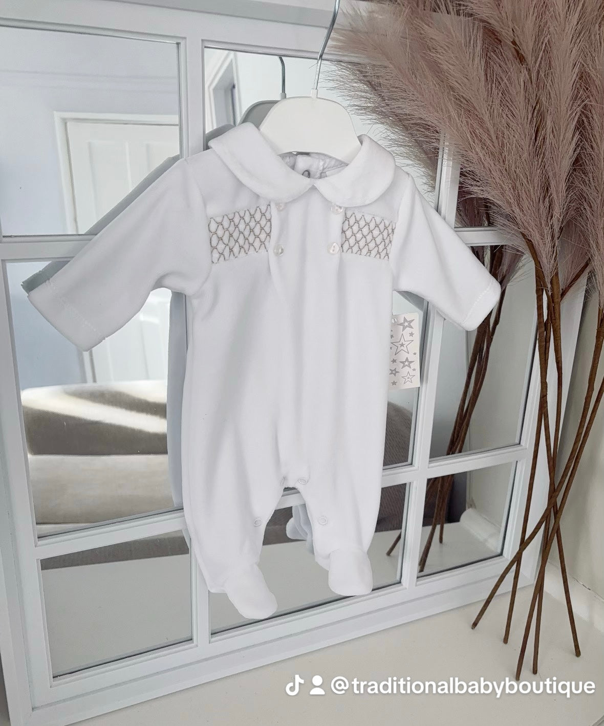 Unisex smocked velour all in one