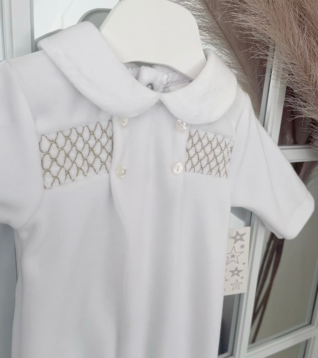 Unisex smocked velour all in one