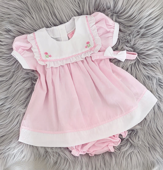 Baby girls pink dress with knickers & headband