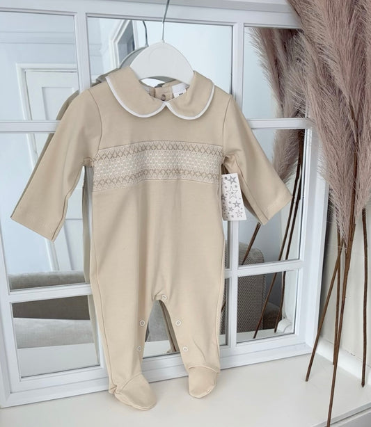 Baby boys beige smocked all in one