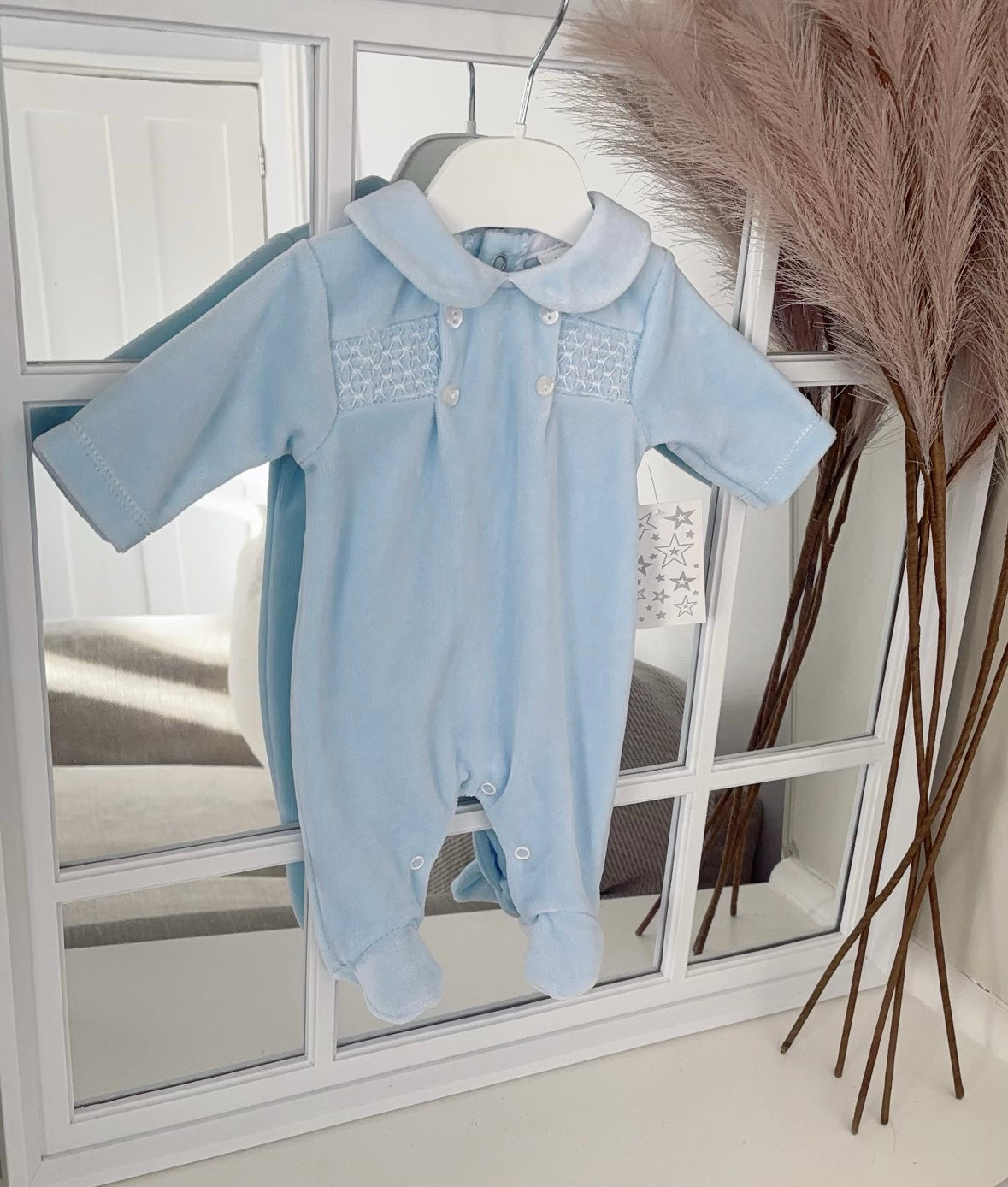 Baby boys smocked velour all in one