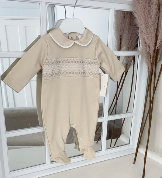Unisex beige smocked all in one