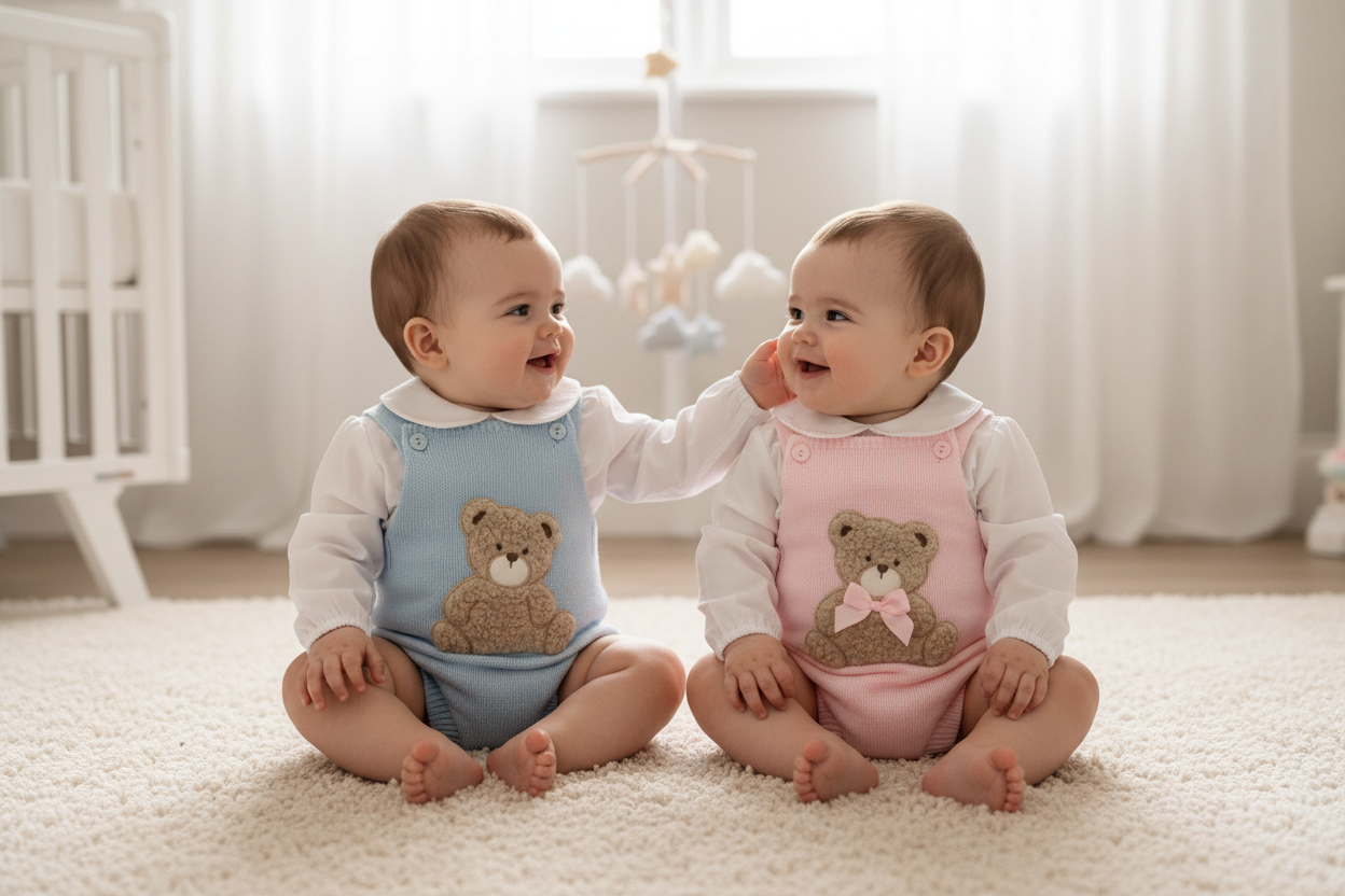 Baby girls knitted  “Teddy" Dungaree Set