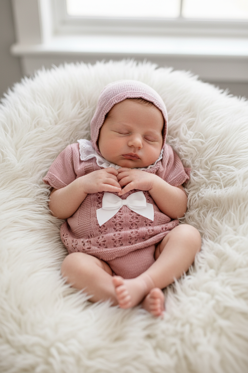 Baby girl’s knitted set with bonnet