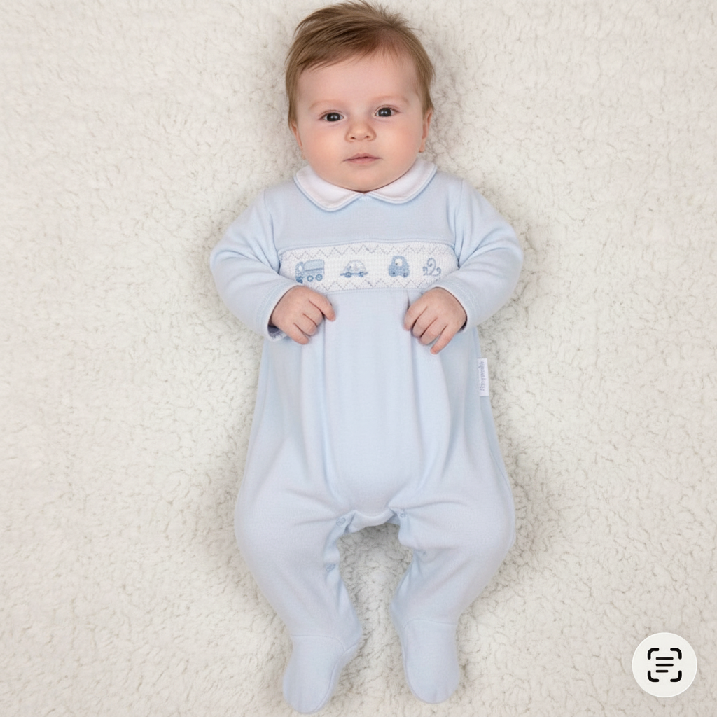 Baby boys Smocked Velour "Cars" All In One