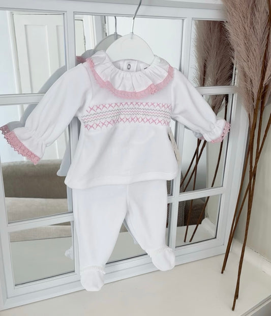Baby girls smocked velour set