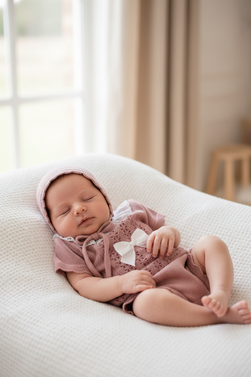 Baby girl’s knitted set with bonnet