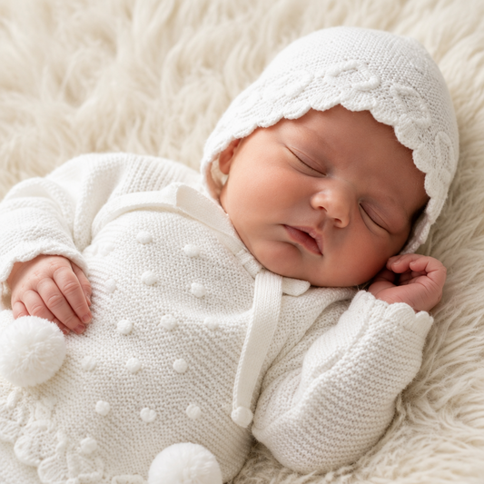Unisex luxurious knitted set with matching bonnet