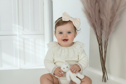Baby girls lace collar knitted romper