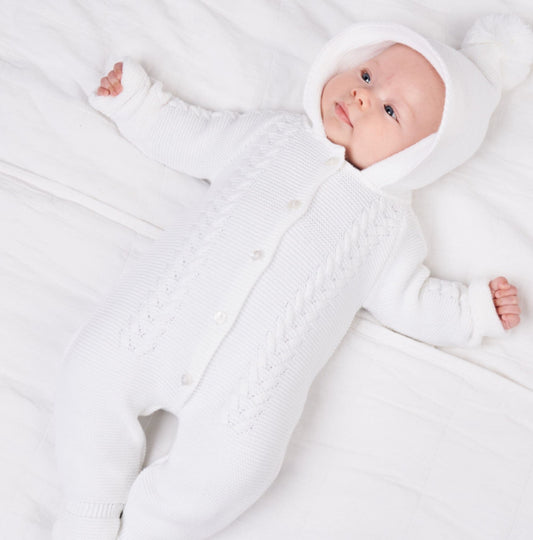 White knitted pram suit