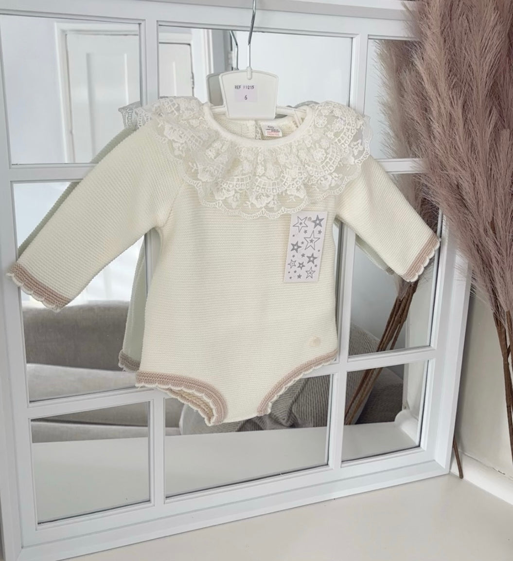Baby girls lace collar knitted romper