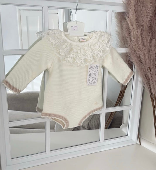 Baby girls lace collar knitted romper