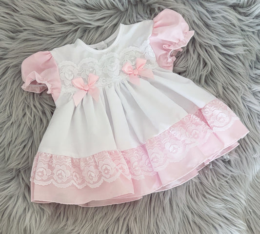 Baby girls pink lace dress