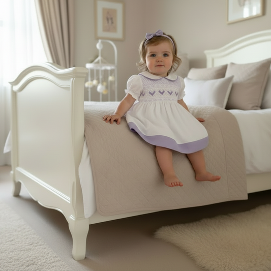 Baby girls smocked dress with knickers and headband