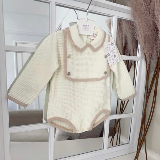 Baby boys waffle knit romper with bib