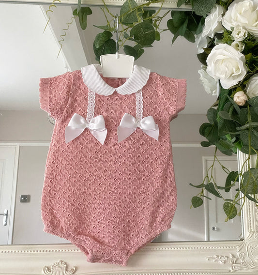Baby girls Rose pink knitted romper