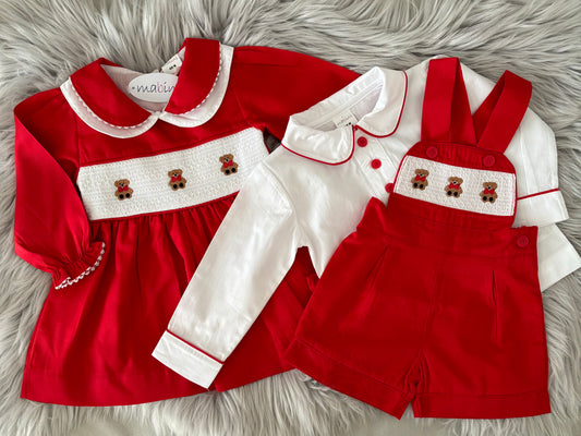 Baby boys smocked Teddy set