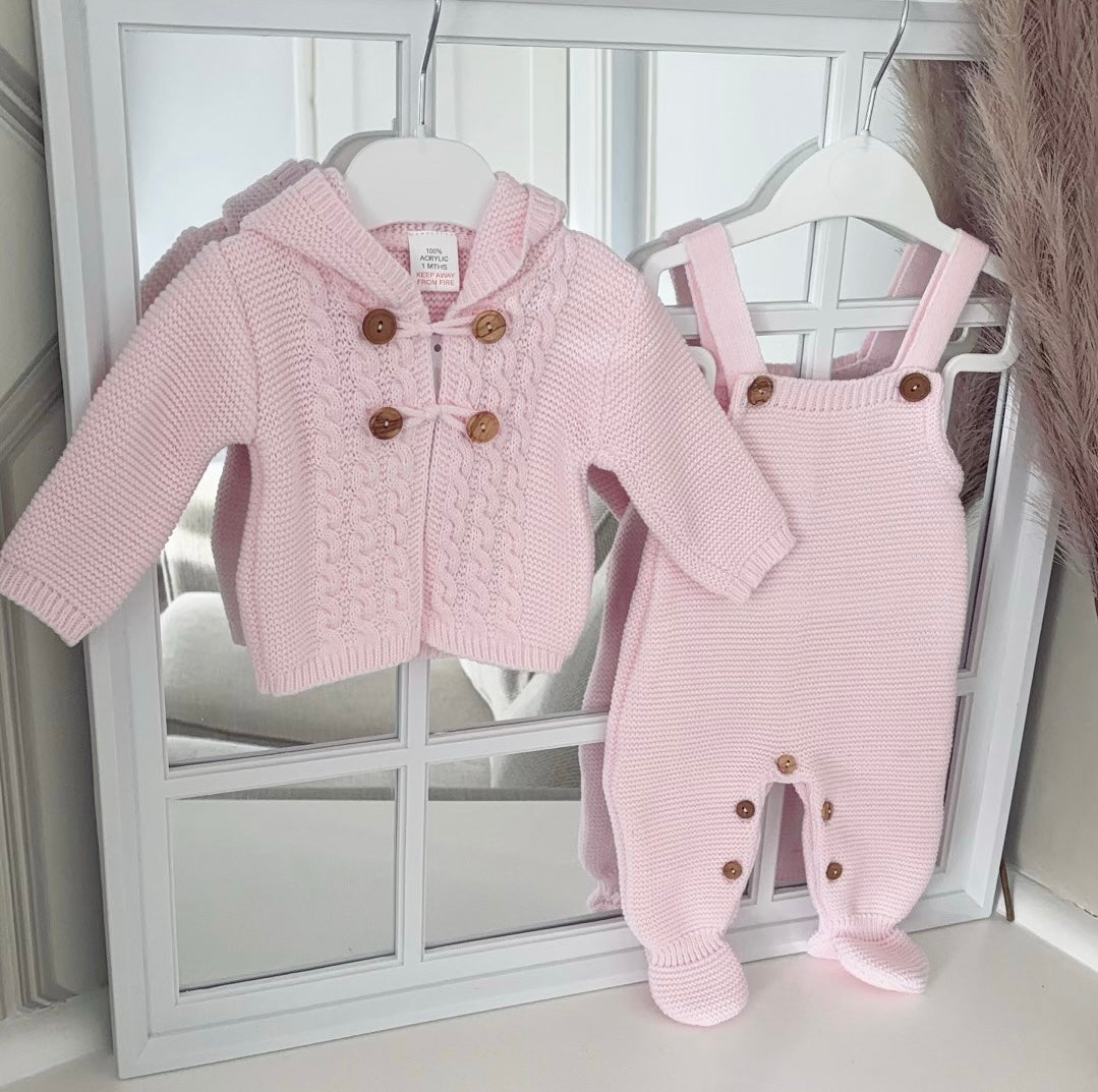 Baby girls knitted dungarees and cardigan