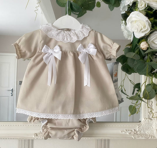 Beige double bow dress with knickers