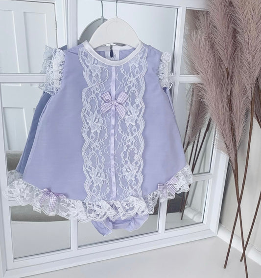 Baby girls lilac lace dress with knickers
