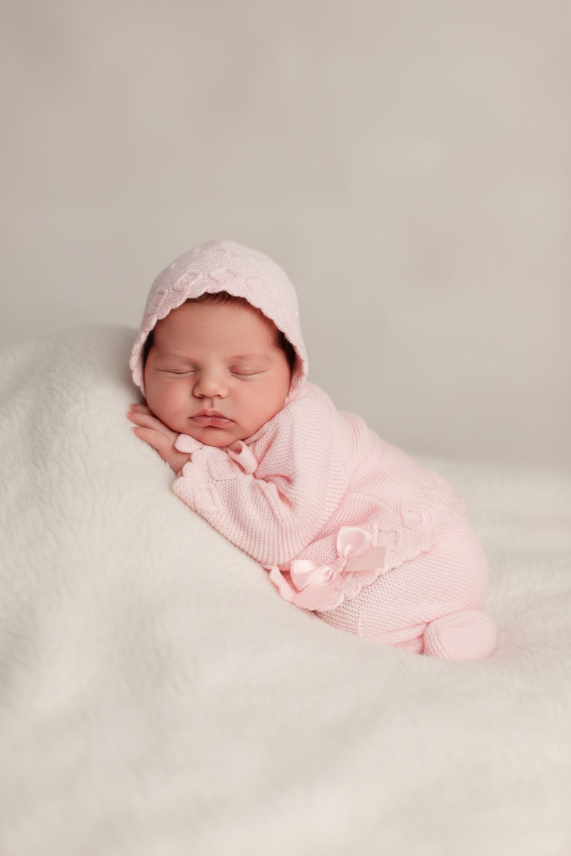 Baby girl’s luxurious knitted set with matching bonnet