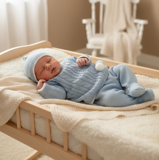 Baby boys knitted set with hat - One size only 0-3m