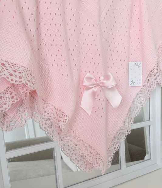 Crochet lace and ribbon shawl - Pink