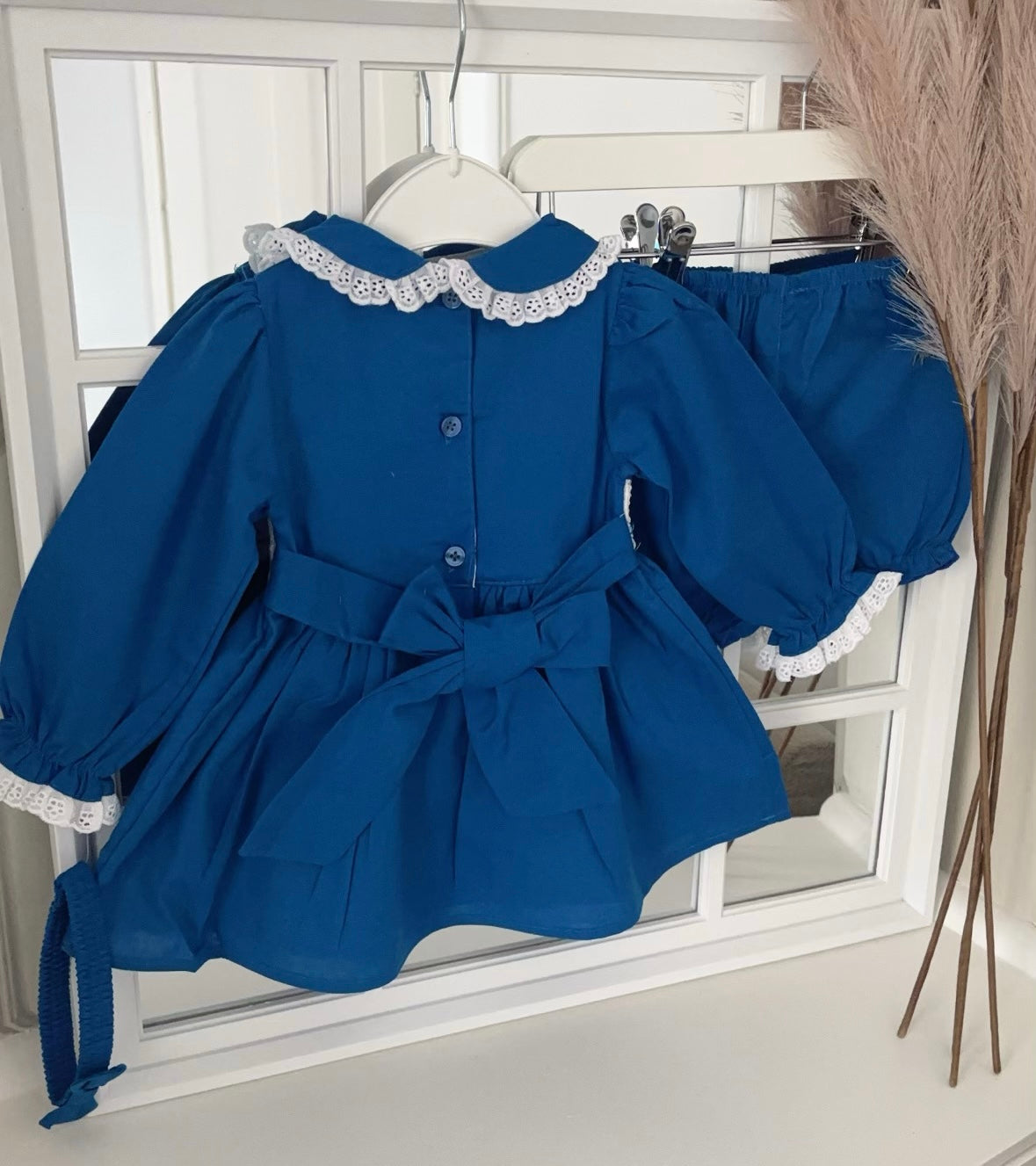 Baby girls royal blue smocked dress set