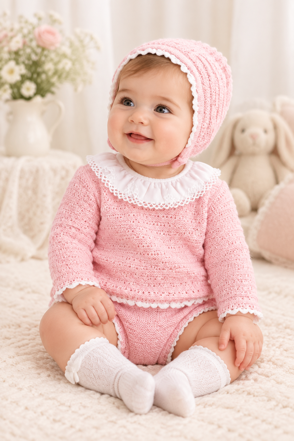 Baby girls knitted set with bonnet