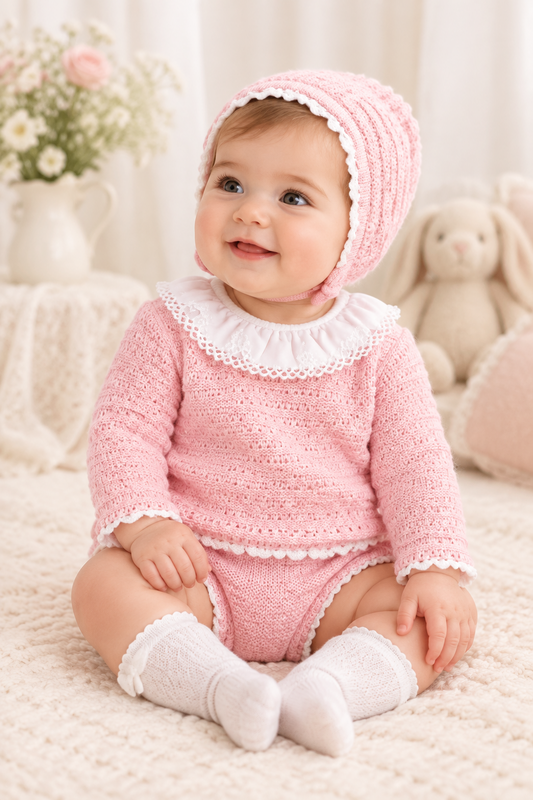 Baby girls knitted set with bonnet