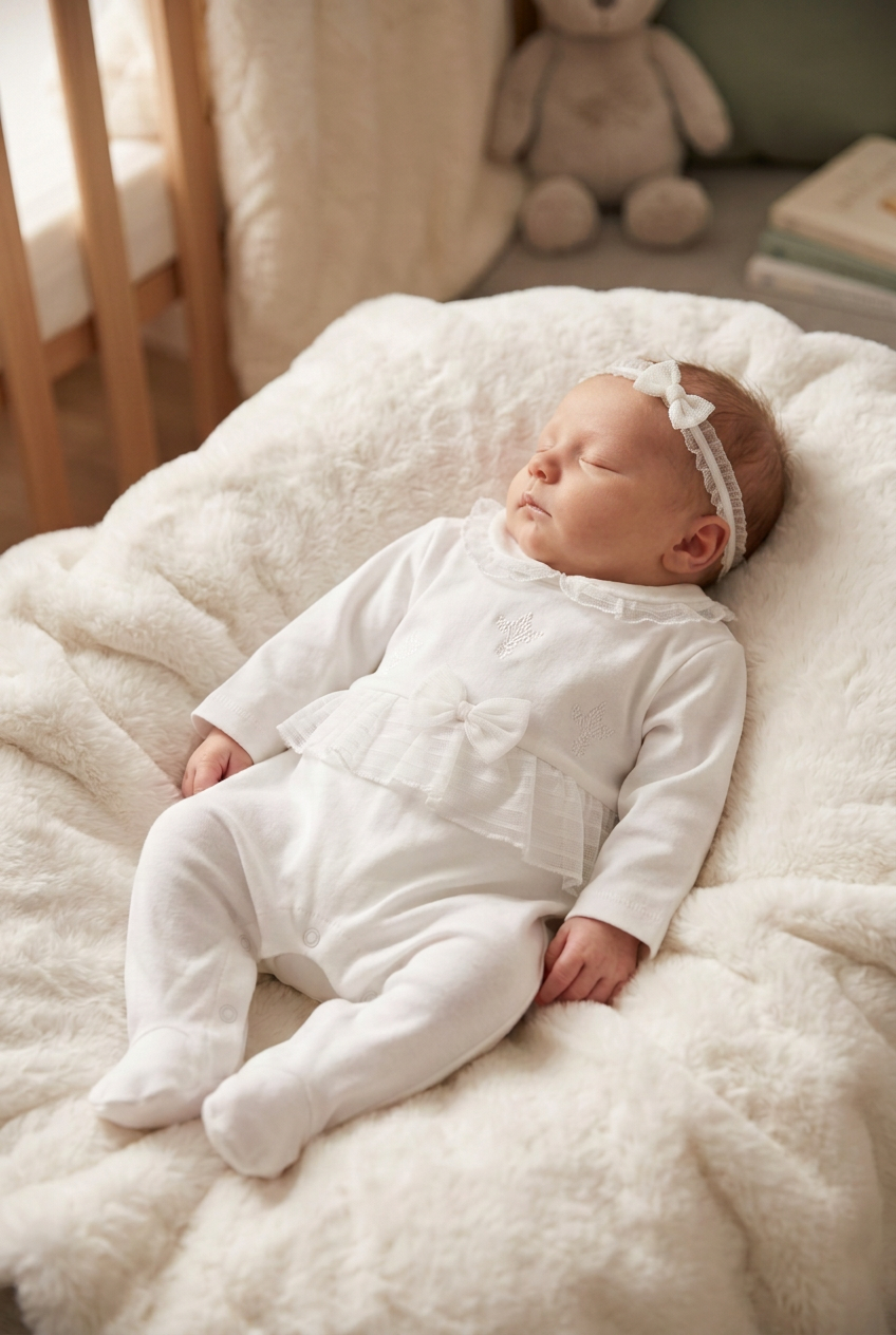 Baby girls bow & frill all in one