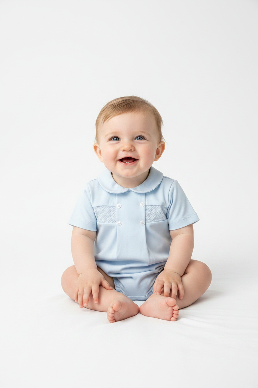 Baby boys cotton smocked romper