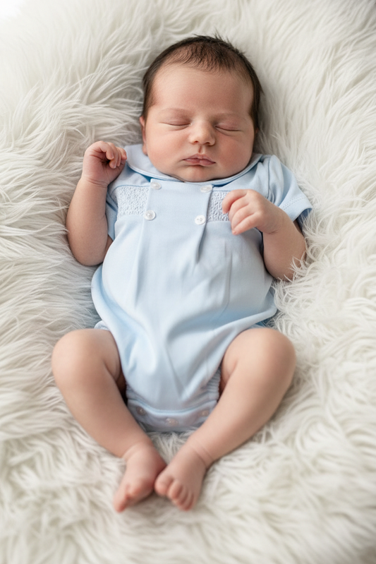Baby boys cotton smocked romper
