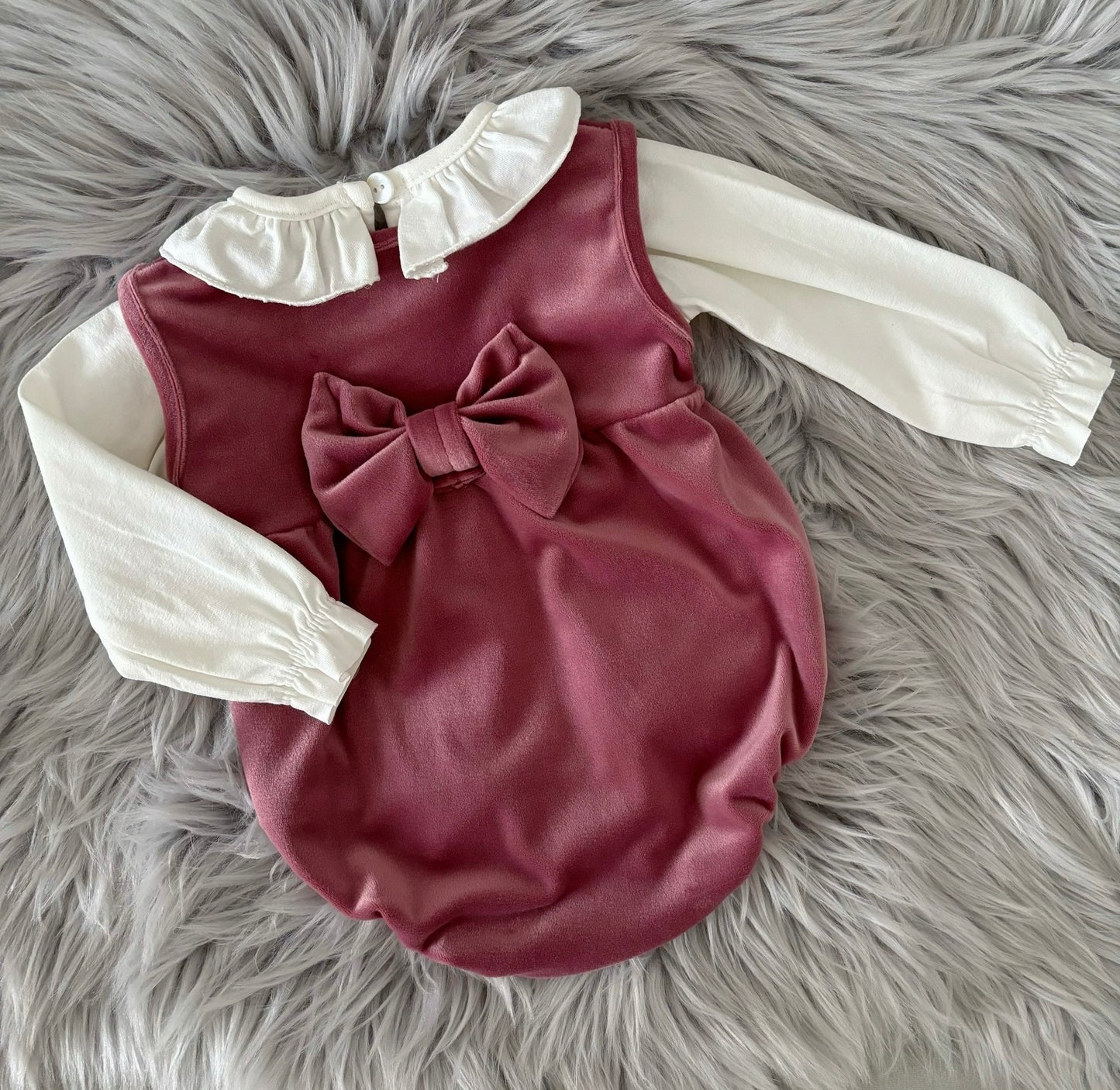 Baby girls Velour romper with frilled collar top