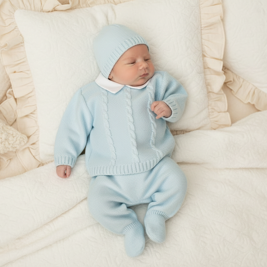 Baby boys Portuguese knitted set with hat - One size only