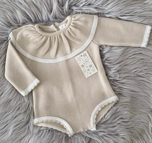 Baby girls beige knitted romper