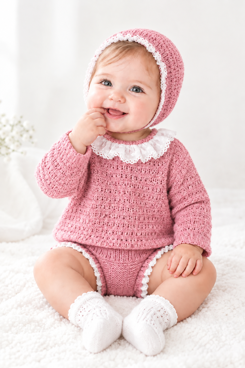Baby girls knitted set with bonnet