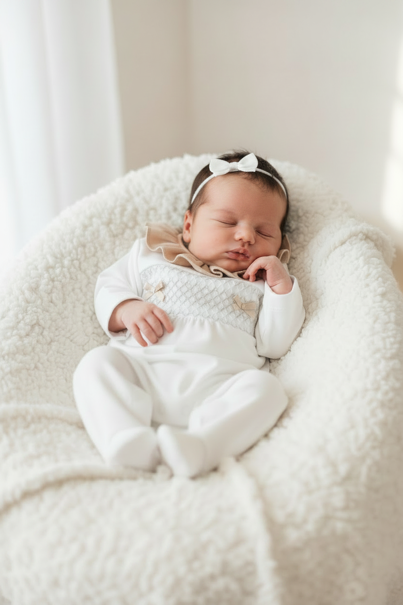Baby girls smocked all in one with frilled collar